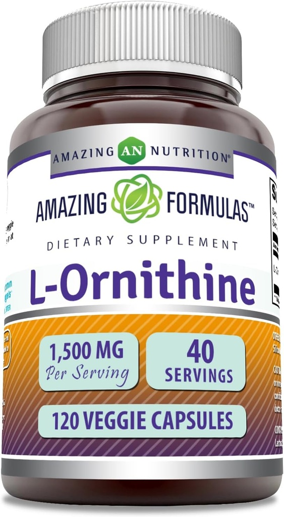 Formules étonnantes L-Ornithine 1500 Mg par portion Capsules de Véggie Supplément de L-Ornithine