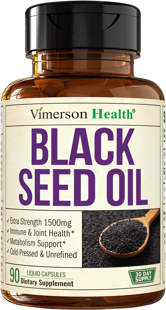 Black Seed Oil - Cold Pressed Black Seed Oil Capsules - Provides Vitamin E & Omega 3 6 9 - High Potency (1500mg) for Immune & Joint Support, Antioxidants, Digestion, Hair Skin Nails - Vegan 90 Caps