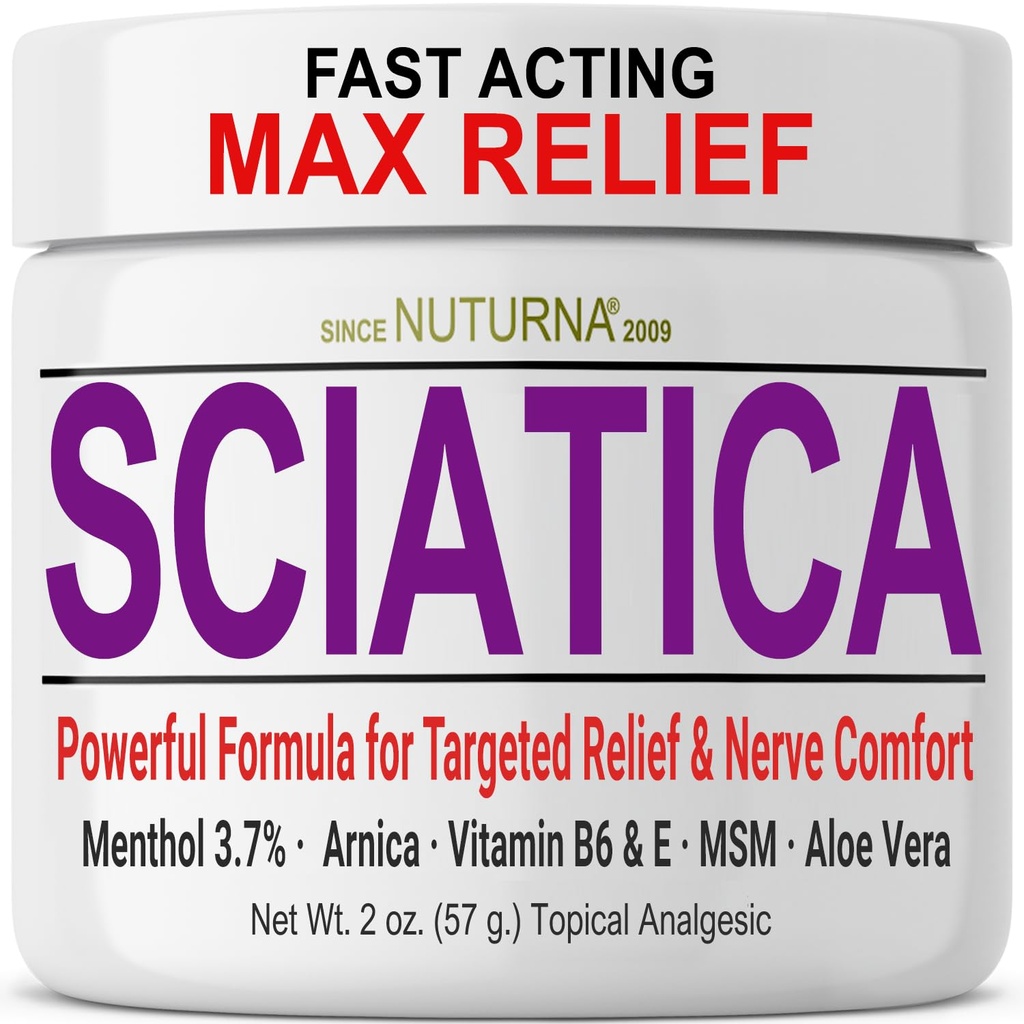 Crème Nerve Sciatica - Crème Confort maximum pour les pieds, les mains, les jambes, les orteils, le dos - Naturel Ultra Strength Arnica, MSM, Mentol, Confort apaisant, 2 Oz