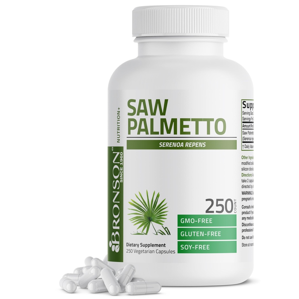 Bronson Saw Palmetto Extra Strength Supports Healthy Prostate Function & Urinary Health Support - Non OGM, 250 capsules végétariennes