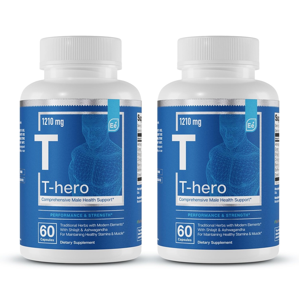 Essential Elements T-Hero - Daily Testosterone Support for Men - Promotes Vitality & Drive - with Ashwagandha, Shilajit, Boron, DIM - 60 Count - 30 Servings (2-Pack)
