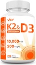 VEV Vitamine D3 K2 – Capsules faciles à avaler, 300 Capsules (paquetage mai Vary)