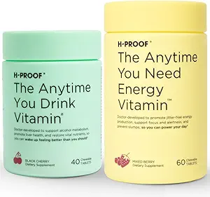 H-PROOF Bundle & Save, En tout temps vous buvez de la vitamine, 40 comprimés à croquer (20 portions), cerise noire et en tout temps vous avez besoin de vitamine énergétique, 60 comprimés à croquer (30 portions), baie mixte