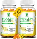 (2 Pack) 9 en 1 Gummies Mullein pour nettoyage pulmonaire et désintoxication, extrait de feuille Mullein de force supplémentaire avec/Quercetin, Bromelain, Elderberry & Marshmallow pour respiratoire, immunitaire et digestif, végétalien, 120 Compte