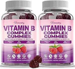 Gommies complexes de vitamine B sans sucre pour les femmes - Complexe Végétalien b Vitamines au méthyl B12, Folate de méthyle - Plus vitamine C, zinc, inositol - soutient l'énergie, immunitaire, cheveux sains, peau (120 comte)