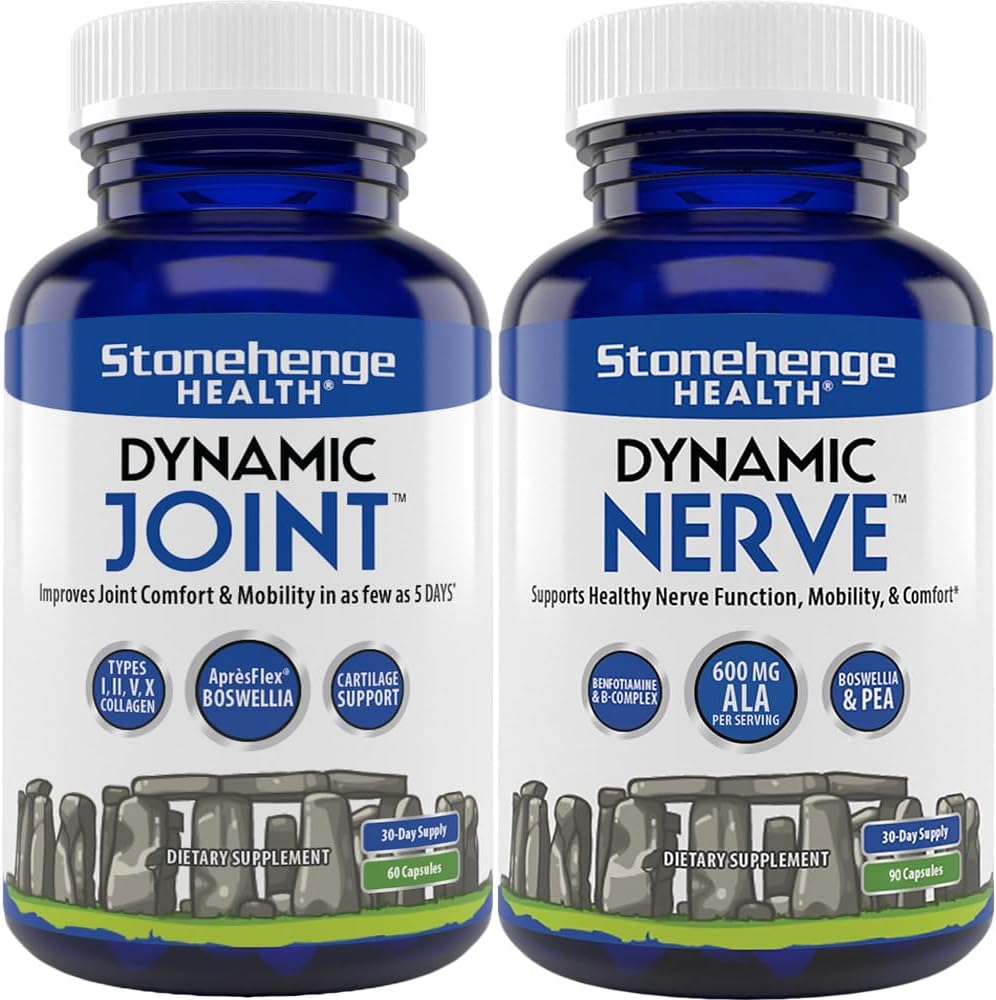 Stonehenge Health Dynamic Joint & Dynamic Nerve Bundle Supplements Supports: Joint Discomfort, Stiffness, Support Comfort, Tingling, Numbness, Burning, Joint Health