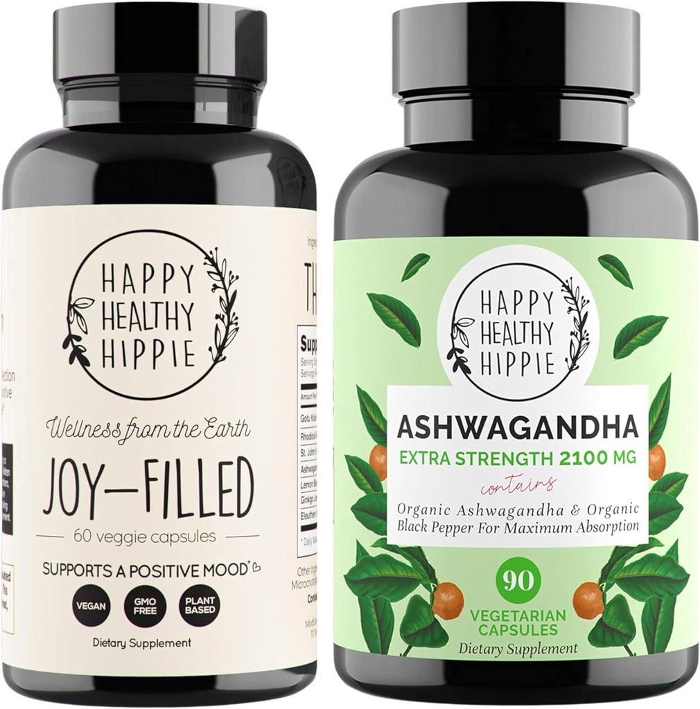 Happy Healthy Hippie Joy-Filled Mood Support Supplement + Organic Ashwagandha Stress Support Supplement
