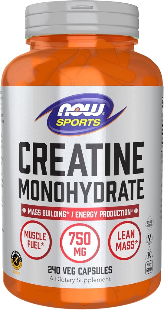MAINTENANT Aliments Sports Nutrition, Créatine Monohydrate 750 mg, Mass Building*/Production d'énergie*, 240 gélules