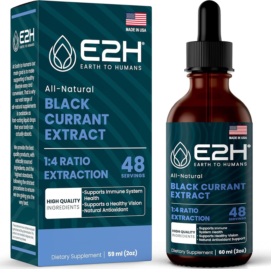 E2H Extrait de Currant Noir Naturel, Graine de Currant Noir pressé à froid - Système immunitaire santé - Absorbant rapide liquide - 2 Fl Oz