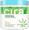 Cira Daily Greens - Poudre de spiruline biologique sucrée naturellement avec des ingrédients de qualité supérieure, antioxydants-rich pour le débloquer, la digestion et l'énergie - noix de coco ananas, 30 portions