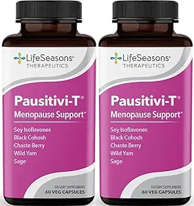 Pausitivi-T - Supplément de soutien à la ménopause - Relief pour les flashes chauds, l'équilibre hormonal et les sueurs nocturnes - Nourishes Tissu - Sage, Chasteberry, Soy Isoflavones & Cohosh Noir - 60 Capsules (Paquet de 2)