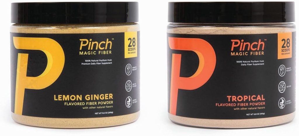 Pinch Magic Fiber (en anglais seulement) Supplément prébiotique pour la santé digestive (en anglais seulement) Psyllium Husk Powder (en anglais seulement) Keto, Vegan, Sugar-Free (en anglais seulement) Tropical & Lemon Ginger Saveurs (en anglais seulement)