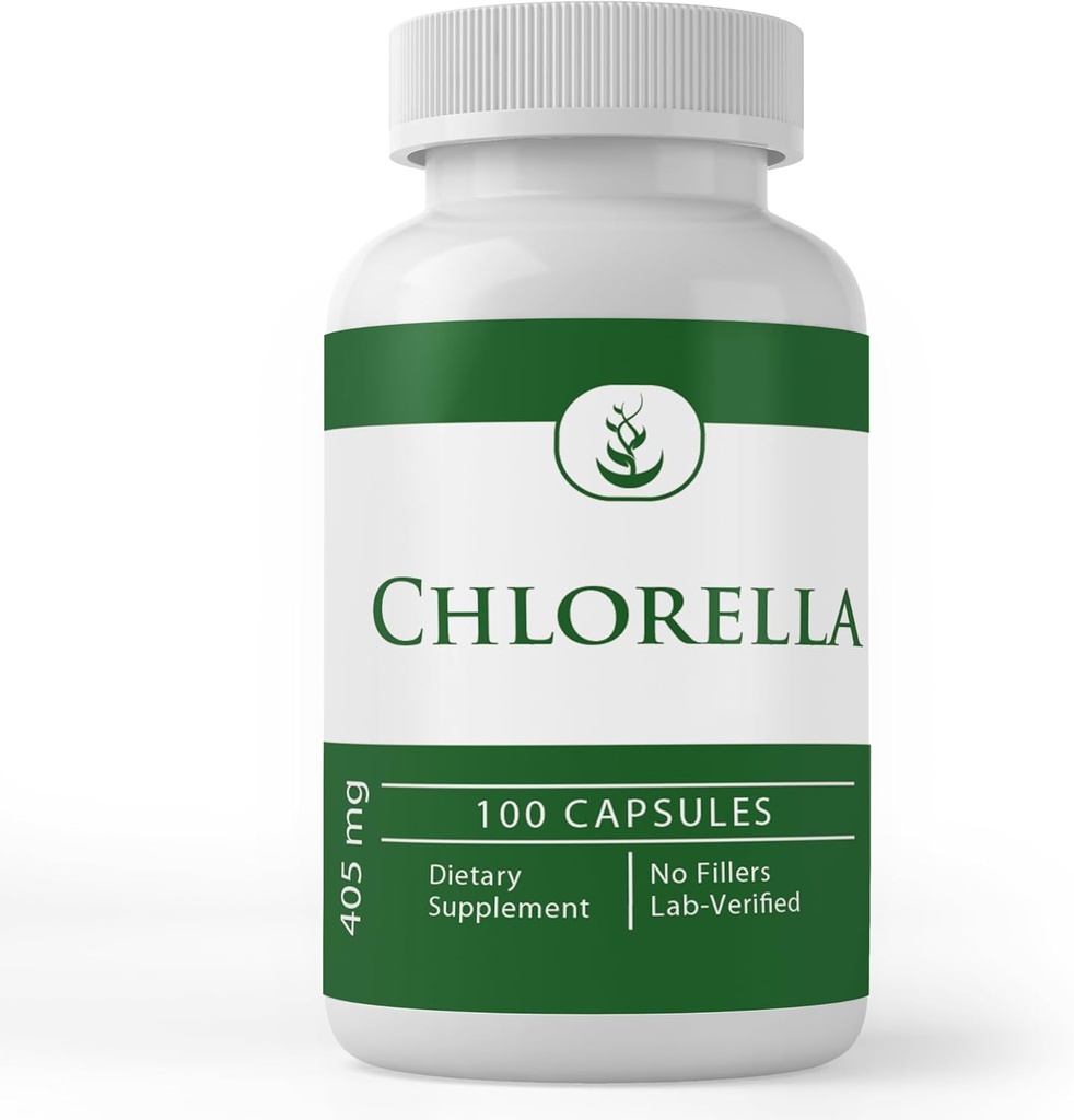 Ingrédients originaux purs Chlorella, (100 Capsules) Toujours Pure, Pas d'additifs ou de remplissages, Verifié en laboratoire