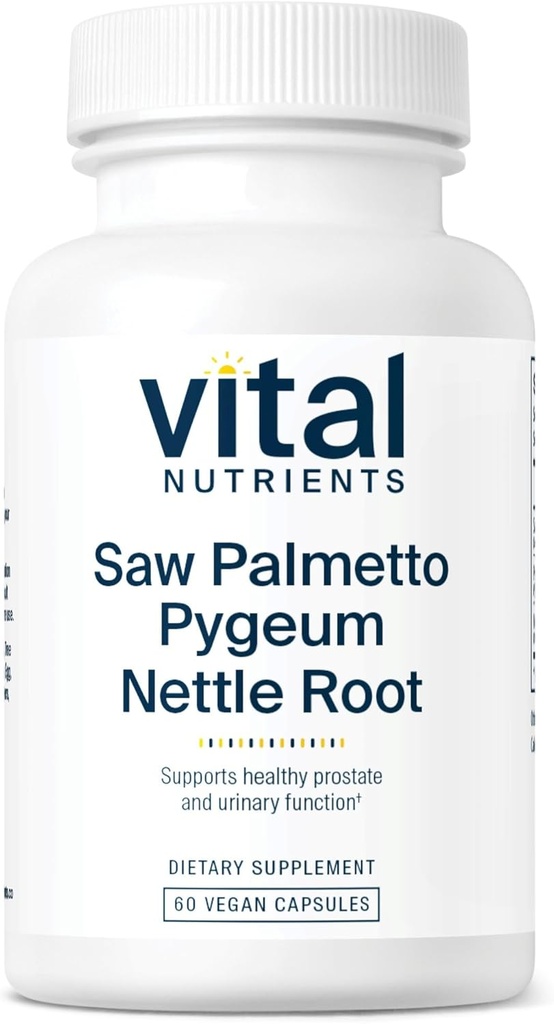 Les nutriments vitaux Saw Palmetto avec Pygeum & Nettle Root - Vegan Saw Palmetto pour les hommes soutient la fonction de la prostate saine* - Gluten, laiterie, sans soja - 60 capsules
