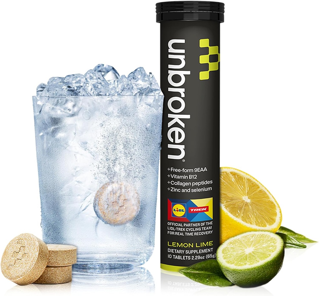 UNBROKEN 9EAA/BCAA Comprimés de récupération (60% FREE-FORM/40% Di- & Tri-Peptides), Supplément Acides Amino pour une récupération plus rapide et moins de douleurs musculaires, post & pré-entraînement pour les hommes et les femmes, 10 Ser., Citron Lime