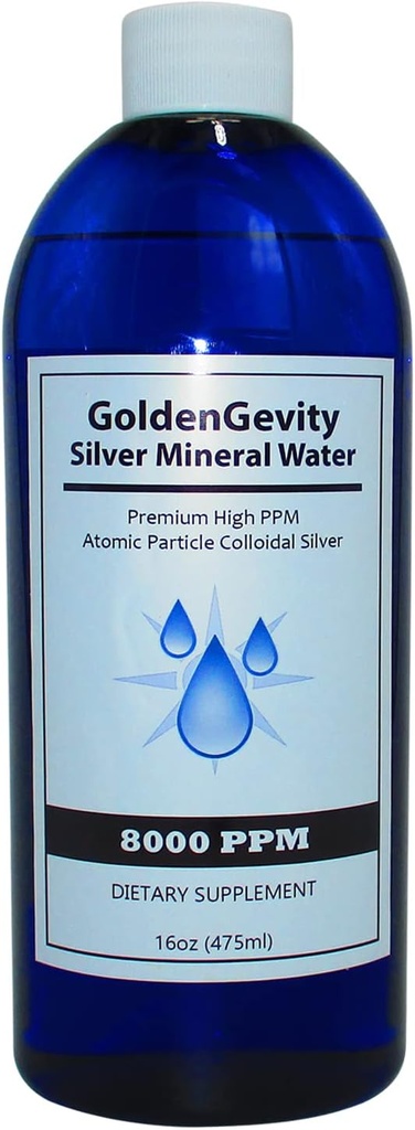 8000 PPM en argent colloïdal atomique bioactif, 16 oz, supplément de soutien aux immunes minérales non toxiques et non OGM
