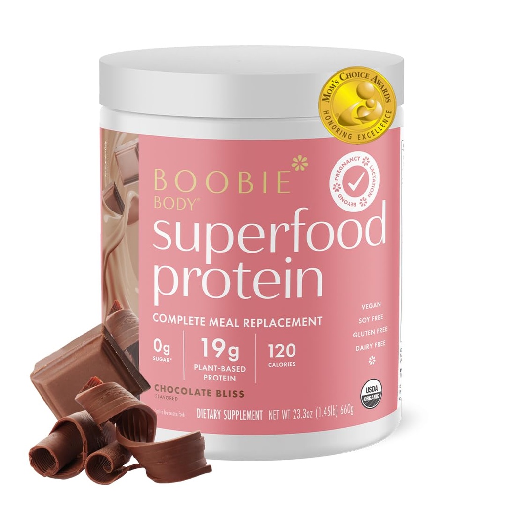 Boobie Body Superfood Protéines Grossesse et substitut de repas post-partum Shake, Chocolate Bliss Flavor.
