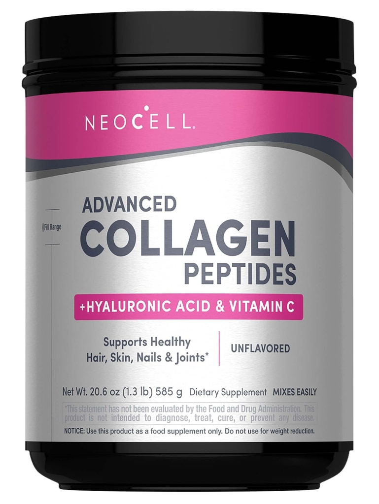 La poudre de collagène NeoCell Super, Collagène Plus comprend la vitamine C et l'acide hyaluronique, favorise la santé des cheveux, belle peau et soutien des ongles, collagène de type 1 et 3, 12g Collagène par service, 20,6 Oz