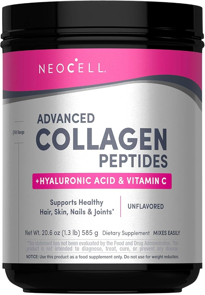 NeoCell Super Collagen Powder, Collagen Plus includes Vitamin C & Hyaluronic Acid, Promotes Healthy Hair, Beautiful Skin, & Nail Support, Collagen Type 1 & 3, 12g Collagen per Serving, 20.6 Oz