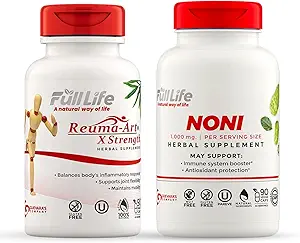 Full Life Reuma-Art X Strength and Noni Capsules - Herbal Supplement - Organic Noni Fruit Extract - Kosher, Gluten-Free - 90 Veggie Capsules Each