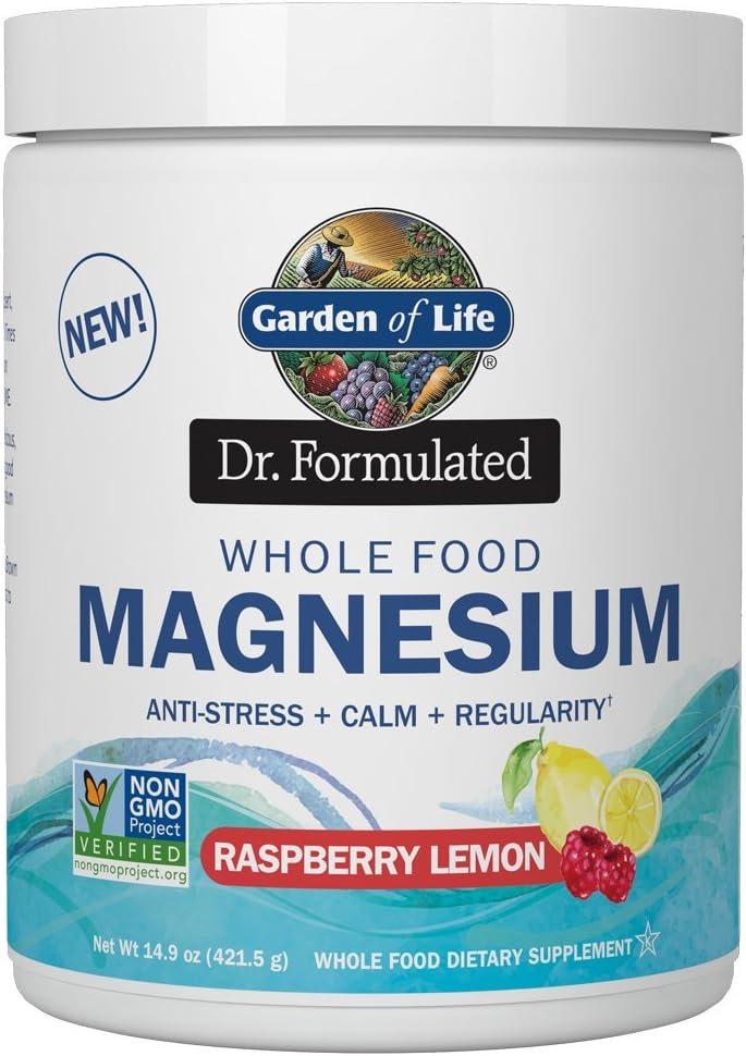 Garden of Life Whole Food Magnesium Powder, 421.5g - Raspberry Lemon, Vegan, Gluten & Sugar Free