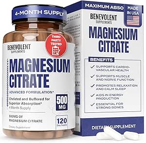 Citrate de magnésium Premium 500mg Capsules (Citrato de Magnesio) Formule haute absorption Citrate tamponné chélaté pour soutenir la digestion, les os, le sommeil et la santé musculaire - 120 Capsules