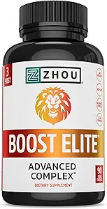 Zhou Boost Elite - Supplément énergétique, pilules de soutien musculaire naturel pour les hommes avec Tribulus, Fenugreek, Ginseng et Maca - 90 capsules Veggie