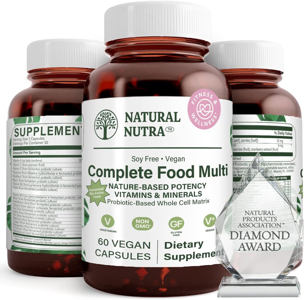 Natural Nutra Whole Food Complete Multivitamin and Mineral for Women and Men, Energy Booster, Helps Maintain Bone Health Supplement, Improves Brain Function and Skin, Help Enhance Immunity 60 Capsules