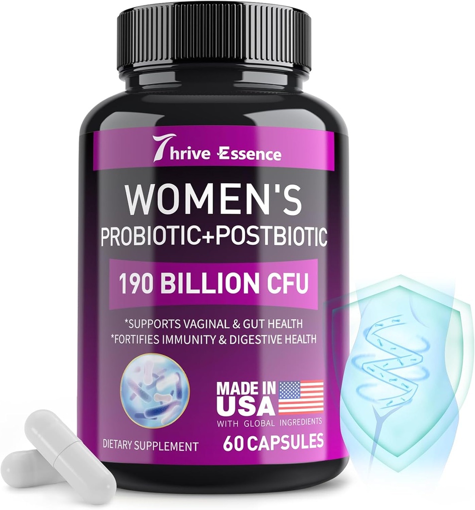 Probiotiques pour les femmes 190 milliards CFU - 10 souches et postbiotiques pour la santé immunitaire, digestive, gustative, vaginale et urinaire, équilibre PH- soutient la constipation occasionnelle, gaz et ballonnement, 60 capsules