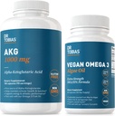 Dr Tobias AKG Supplément et Omega végétalien 3 Huile d'algues, soutien énergie cellulaire et santé globale avec AKG, EPA et DHA, végétalien, sans gluten, non-OGM