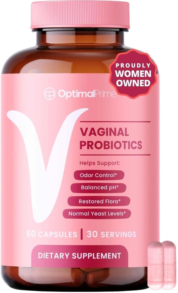 Probiotiques vaginaux optimaux pour les femmes avec prébiotiques, extrait de canneberge, et un mélange probiotique Lactobacillus, soutient la flore vaginale saine, contrôle de l'odeur, équilibre du pH, 60 capsules