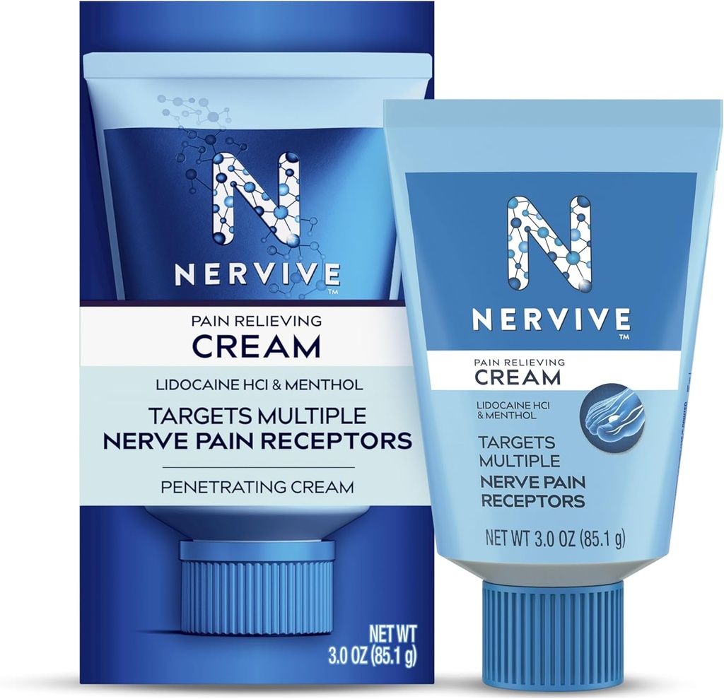 Crème de soulagement de la douleur nerveuse, Max Strength Non-Greasy Topic Pain Reliever avec Lidocaine et Menthol pour les orteils, les pieds, les doigts, les mains, les jambes et les bras, 3.0oz