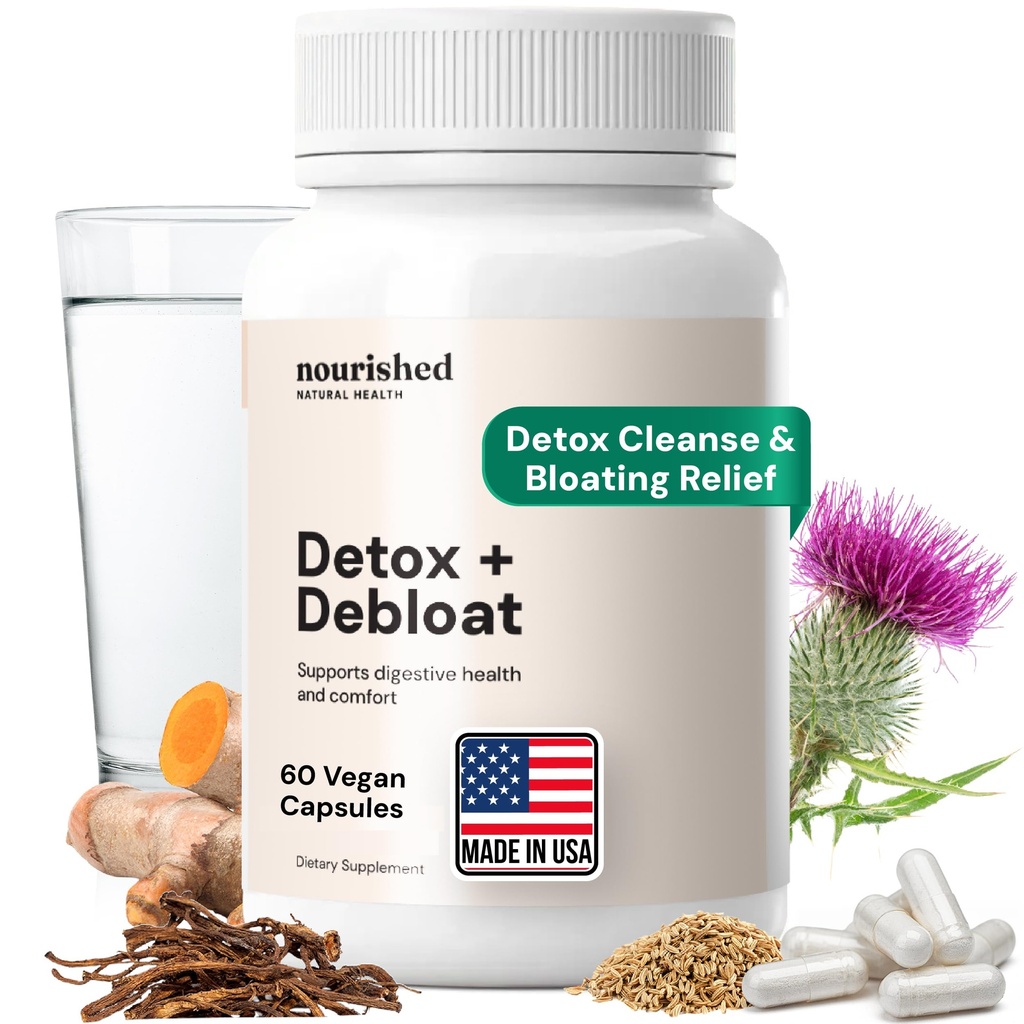 Santé Naturelle Nourri Detox + Debloat - Lait Thistle & Dandelion Supplément végétalien pour les femmes - Bloating Relief & Digestion Support - 60 Capsules