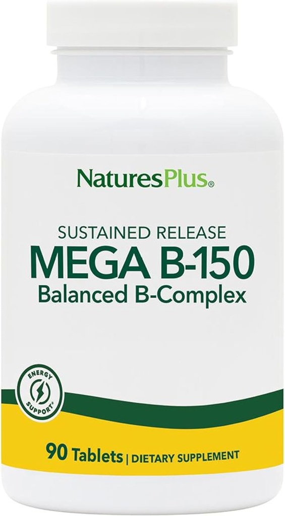 Natures Plus Complexe Mega B-150 - 90 Comprimés végétariens à libération prolongée - Supplément de vitamine complexe de la puissance maximale B - Sans gluten - 90 portions