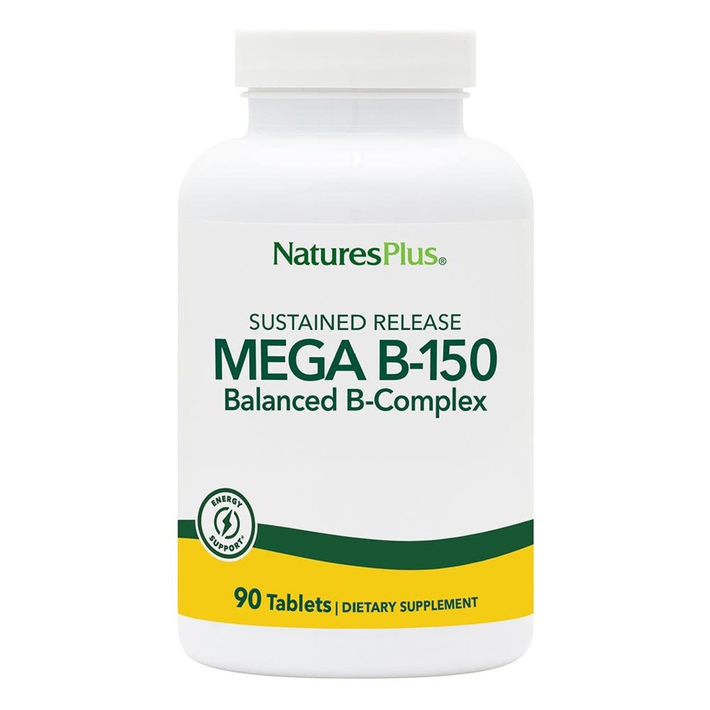Natures Plus Complexe Mega B-150 - 90 Comprimés végétariens à libération prolongée - Supplément de vitamine complexe de la puissance maximale B - Sans gluten - 90 portions