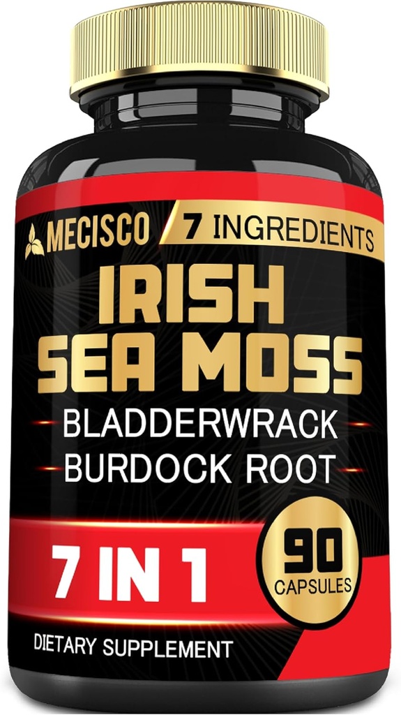 7in1 Irish Sea Moss Capsules 6750 Mg avec racine de bradderwrack et de dard, curcuma, vinaigre de cidre de pomme - Pilules de Seamos crues pour les cheveux, la peau, la santé de la thyroïde - 90 capsules pour 3 mois d'approvisionnement