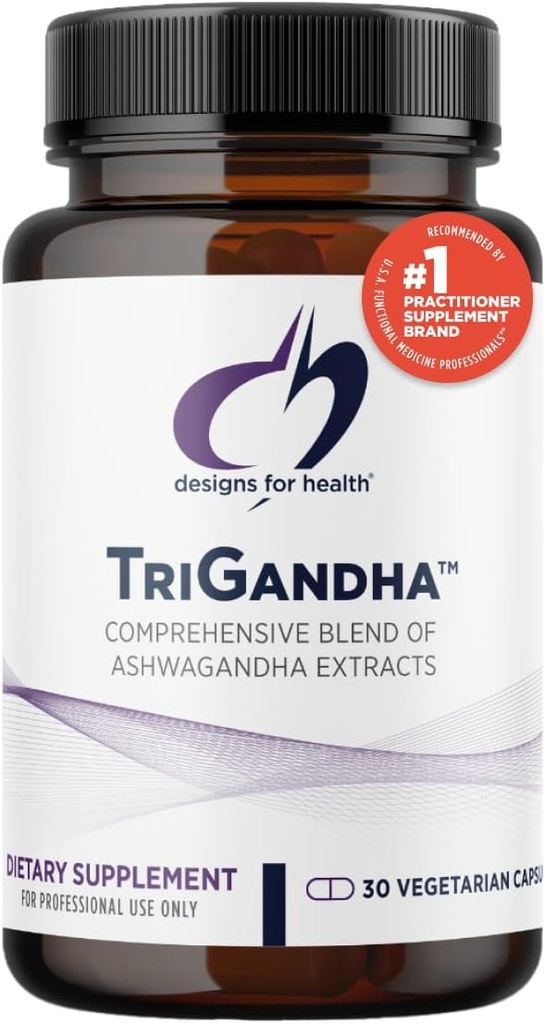 Designs pour la santé TriGandha - Supplément adaptogène à la racine et à l'extrait de feuille triple Ashwaganda - Pilules véganes, non OGM (30 capsules)