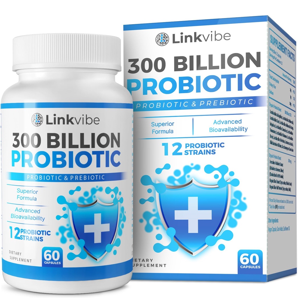Probiotique 300 milliards CFU - 12 souches avec des prébiotiques organiques pour la santé digestive et gorgée, immune, Bloating - Probiotiques pour les femmes et les hommes - Sans lait quotidien, stable sur une plate-forme - 60 comtes