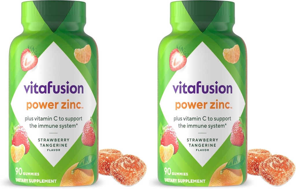 Vitafusion Power Zinc Gummy Vitamins, Strawberry Tangerine Flavored Immune Support (1), 90 Count (Pack of 2)