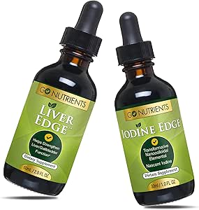 Go Nutrients Liver Edge & Nascent Iodine Supplement : gouttes liquides de haute puissance - Supplément non-OGM, sans gluten Iodine Supplement : Nettoyez le foie et supplément hépatique avancé - Graines de chardon et plus