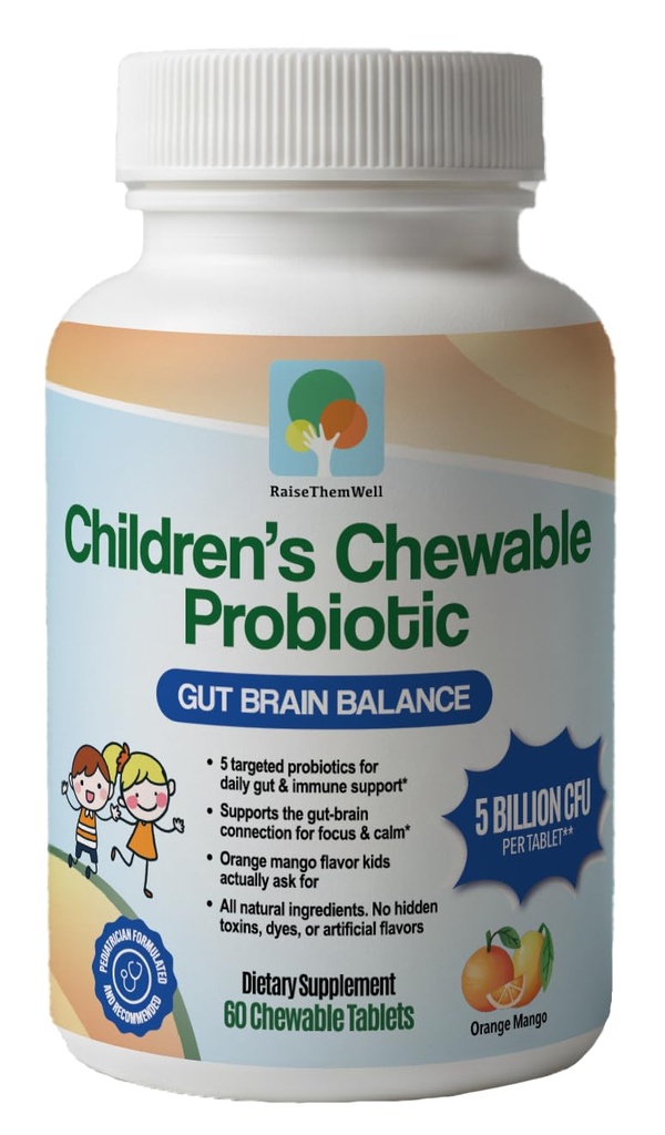 Élevez-les bien enfants Probiotique, Comprimés de santé à croquer pour les enfants, soutient la digestion, l'immunité et l'absorption des nutriments, Pas d'additifs artificiels, Berry mélangé, 60 portions