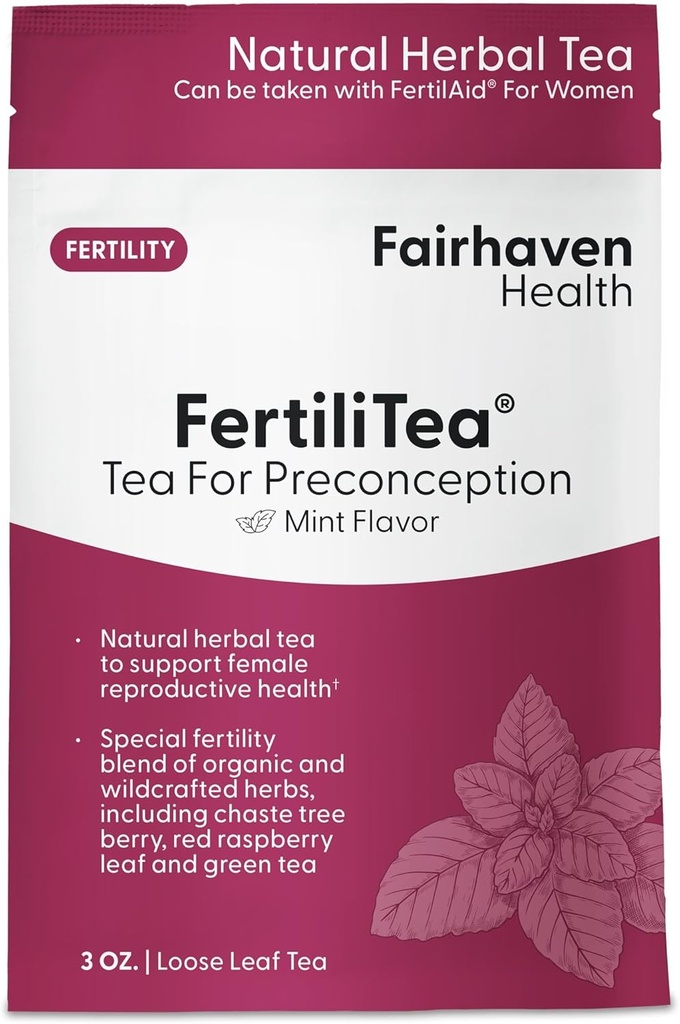 Fairhaven Santé FertiliTea , Thé de fertilité biologique pour les femmes à l'appui de la santé reproductive* , Thé prénatal à base de plantes pour soutenir le cycle menstruel et l'équilibre hormonal* , contient Vitex , 60 portions