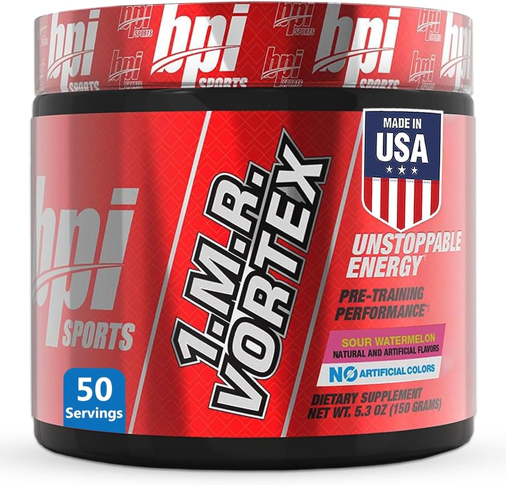 BPI Sports 1.M.R Vortex pré-entraînement en poudre – Pré-entraînement Stim élevé pour les hommes et les femmes avec glycérol, caféine, niacine et extraits à base de plantes – Énergie, Focus & Endurance – Sour Watermelon – 50 portions