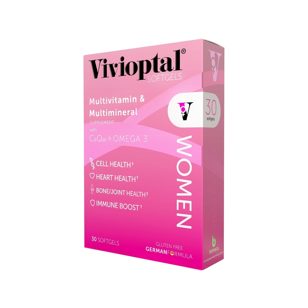Vivioptal Femmes, 30 Capsules, CoQ10 et Omega-3, Multivitamine et multiminérale, sans gluten, formule allemande