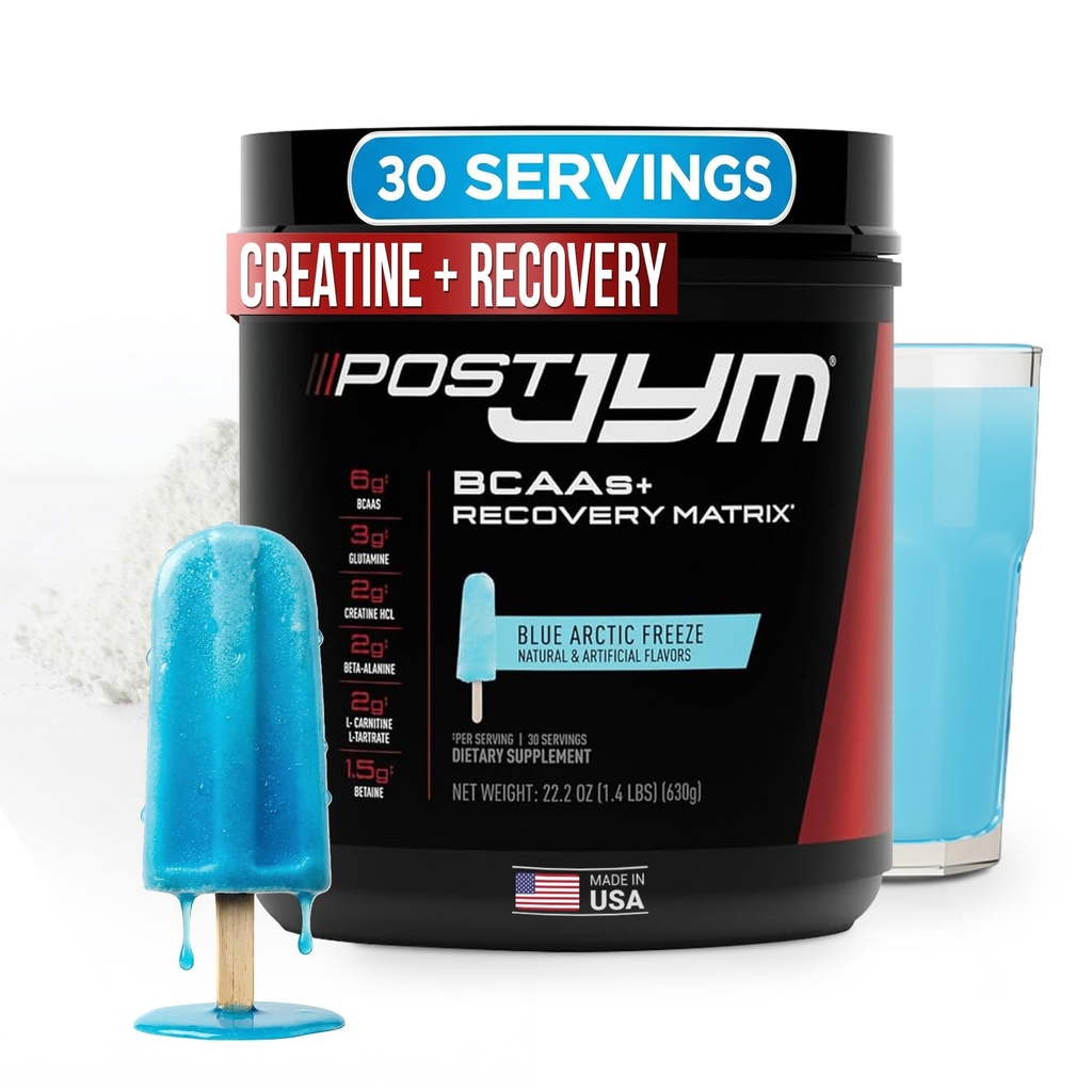Supplément JYM Science Post JYM Active Matrix Blue Artic Freeze Amino Recovery Pure Creatine HCL, BCAA, Glutamine, Carnitine, Betaine, Taurine pour la force, la réparation, la performance 30 portions