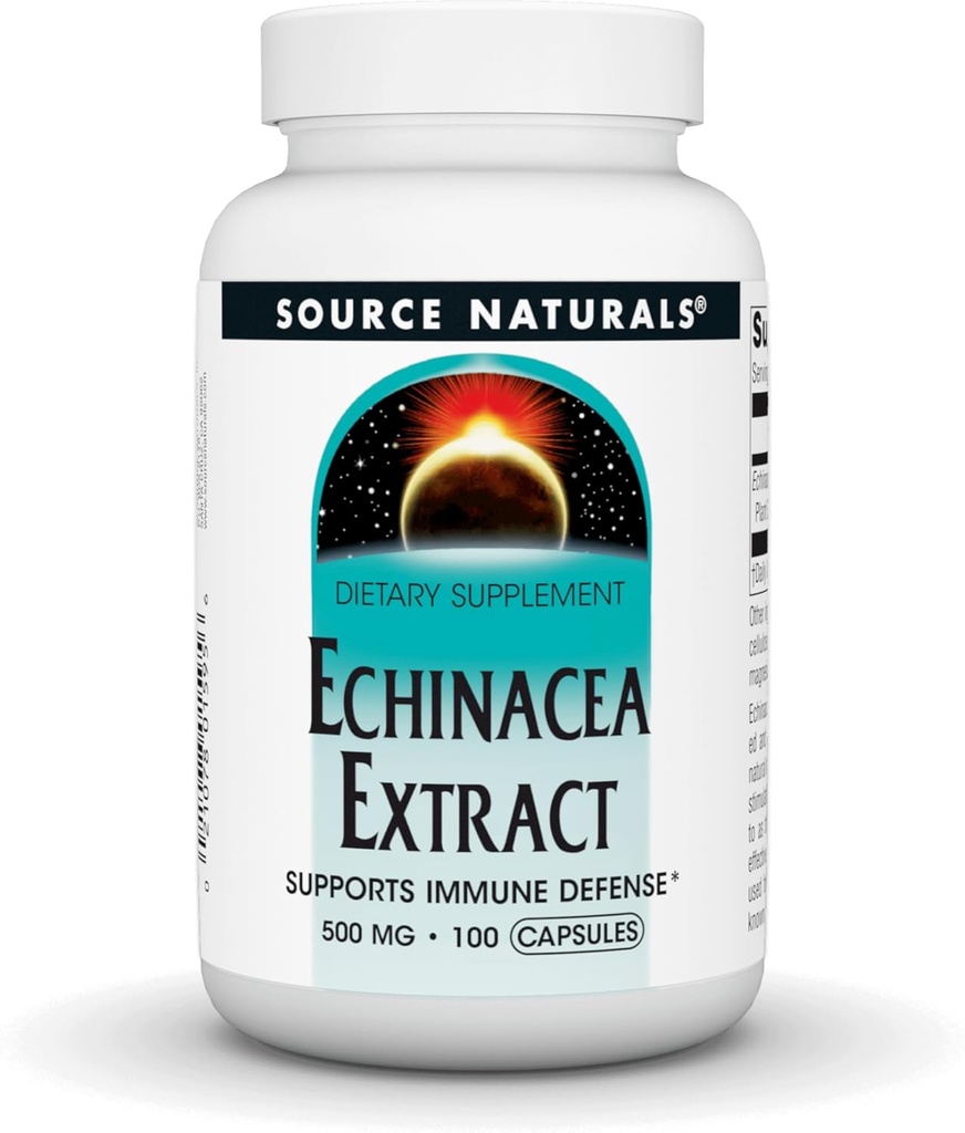 Source Naturals Extrait de racine d'échinacée - soutient la défense immunitaire* - 500mg - 100 Capsules