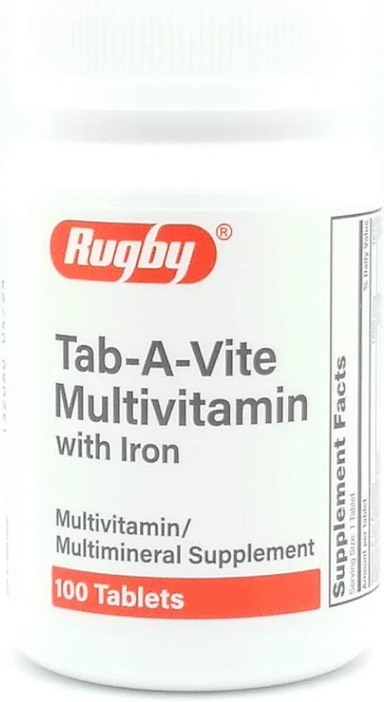 Laboratoires de rugby Tab-A-Vite Multivitamine avec supplément multiminérale de fer Vitamine A, C, D Thiamin Riboflavine Niacine Folate Acide pantothénique 100 comprimés (paquet de 1)