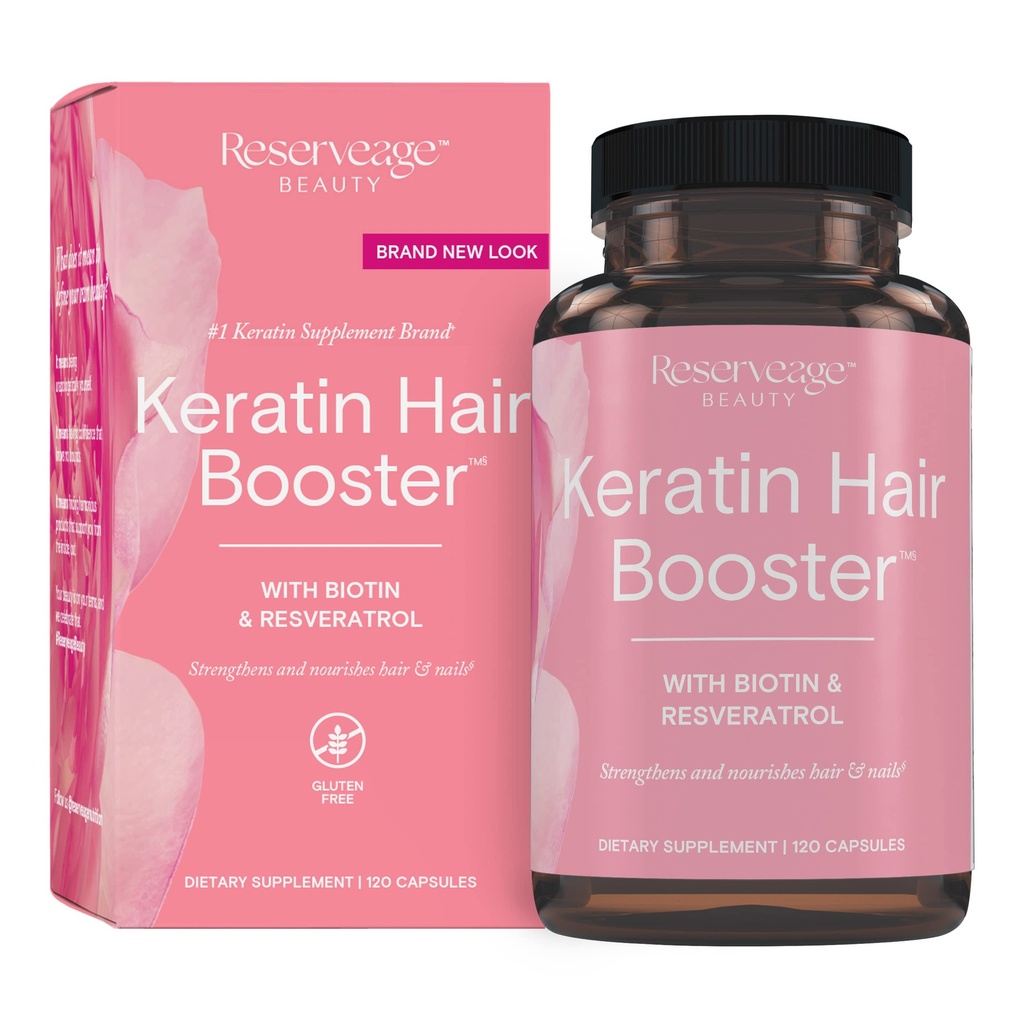 Reservation Beauty Keratin Hair Booster avec Biotin & Resveratrol - Supplément de croissance des cheveux et ongles pour les femmes - Soutient l'épaisseur et la brillance saines avec Biotin - 120 Capsules (60 portions)
