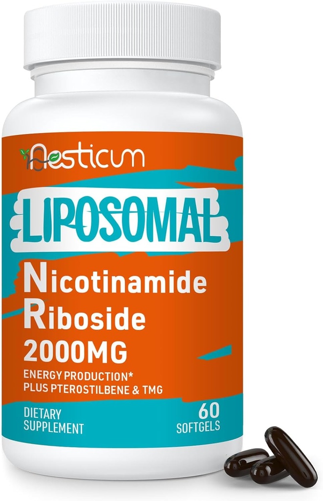 2000 MG Supplément liposomale Nicotinamide Riboside avec TMG & Pterostilbène, Supérieur au Niacinamide pour l'énergie, l'immunité, la résistance à l'âge, 60 Softgels