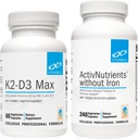 XYMOGEN ActivNutrients sans fer (240 capsules) + K2-D3 Max (60 capsules) - Multivitamine pour l'énergie et l'humeur avec vitamine D 5000 UI Capsules + vitamine K2